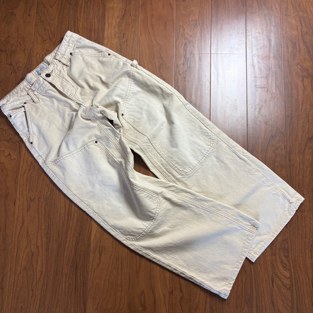 PacSun Casey Low Rise Baggy Carpenter Jeans Cream Off-White Size 25 Wide Leg